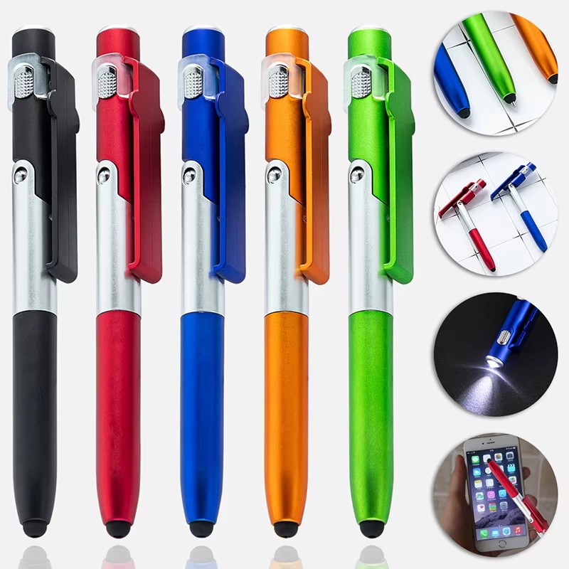 Tablet Phone Accessories - ปากกาของเล่นอเนกประสงค์ 4 in 1 พร้อมไฟพับได้ ปากกาของขวัญโฆษณา