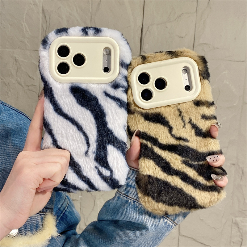 Apple Iphone 15 Pro Max - เคสโทรศัพท์ลายม้าลายหรูหรา ขนปุย นุ่มฟู สำหรับ iPhone 17